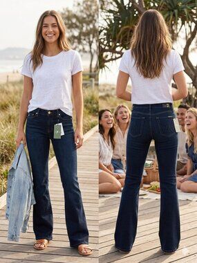NWT 7 For All Mankind A Pocket Subtle Flare Jeans Size 30 Dark Wash Blue